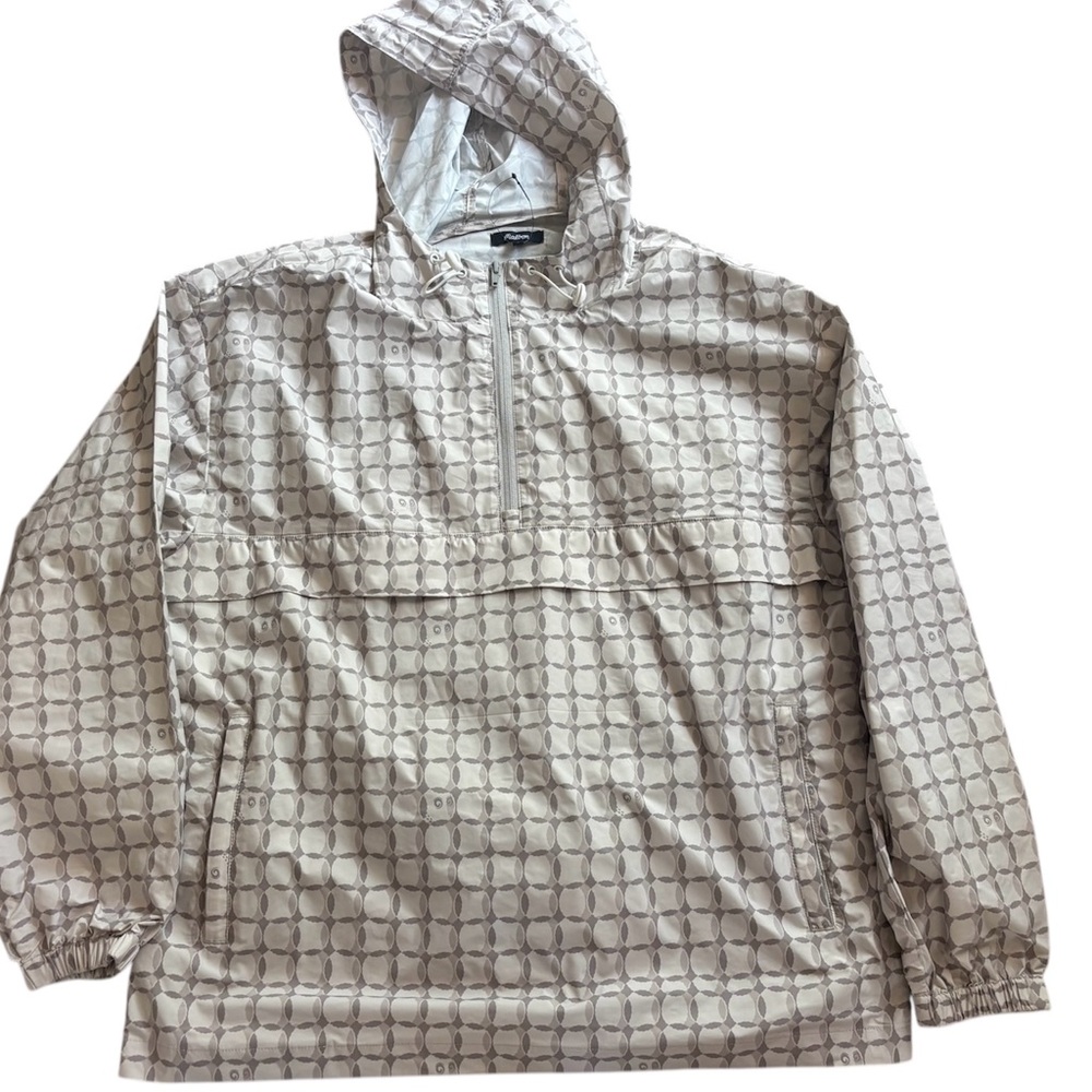 NWT Malbon Golf Evergreen Nylon Golf Anorak Windbreaker Hoodie sz L Beige Brown - Picture 2 of 4